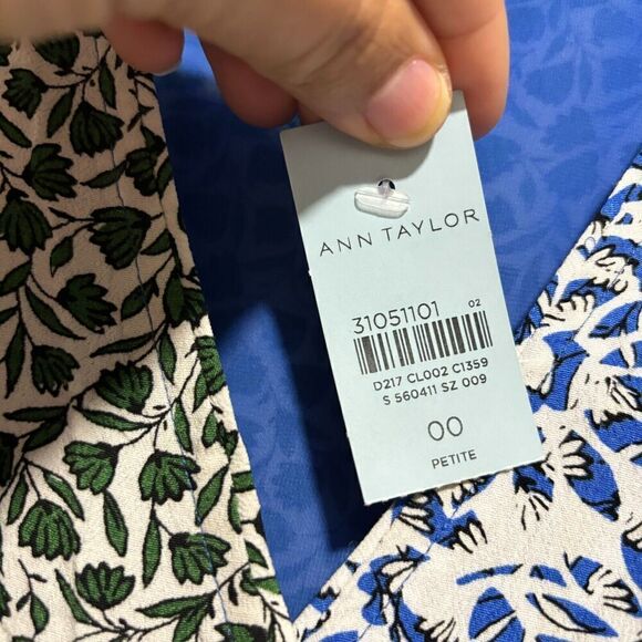 Ann Taylor True Wrap Flare Maxi Dress Lined Boho 3/4 Sleeve Blue 00P Floral - Picture 7 of 13